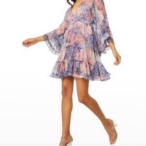 Misa Los Angeles Women's Yasemin Dress Butterfly Sleeve Florall Chiffon NWT S